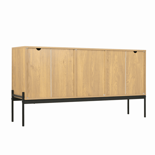 Aparador 140x40x75 cm - 2 portas, 3 gavetas, design com linhas - Natural