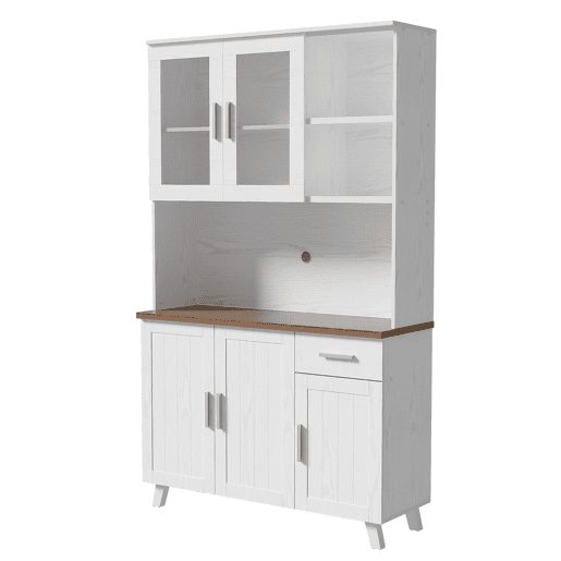 Aparador 114x40x190 cm - Efeito madeira branca, adequado para sala de estar e sala de jantar - Castanho, Branco, Madeira