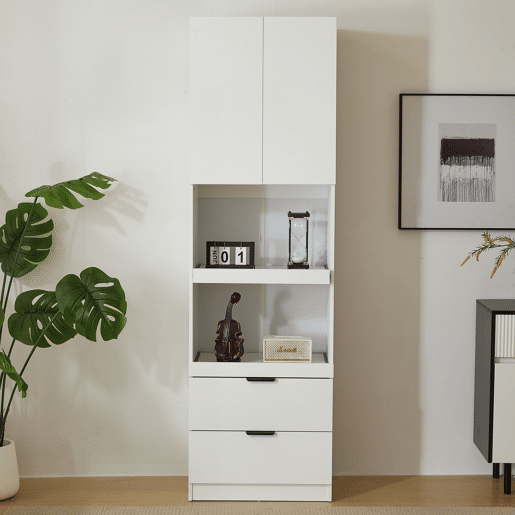 Armário de cozinha 200 cm - Armazenamento, portas, gavetas, prateleiras para micro-ondas, armário alto com proteção anti-capotamento, aparador multifuncional para sala de jantar e sala de estar - Branco Armário de cozinha 200 cm - Armazenamento, portas, gavetas, prateleiras para micro-ondas, armário alto com proteção anti-capotamento, aparador multifuncional para sala de jantar e sala de estar - Branco