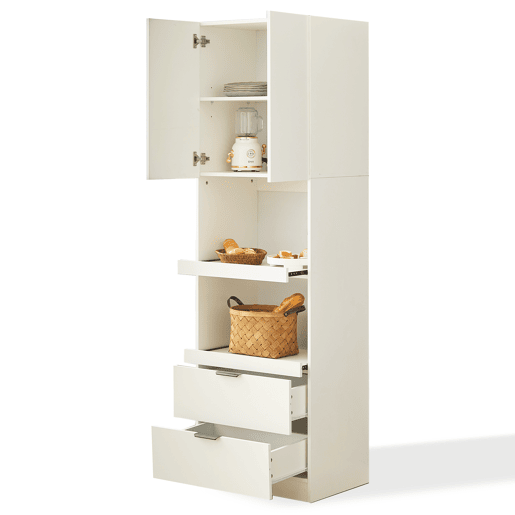 Armário de cozinha 200 cm - Armazenamento, portas, gavetas, prateleiras para micro-ondas, armário alto com proteção anti-capotamento, aparador multifuncional para sala de jantar e sala de estar - Branco Armário de cozinha 200 cm - Armazenamento, portas, gavetas, prateleiras para micro-ondas, armário alto com proteção anti-capotamento, aparador multifuncional para sala de jantar e sala de estar - Branco
