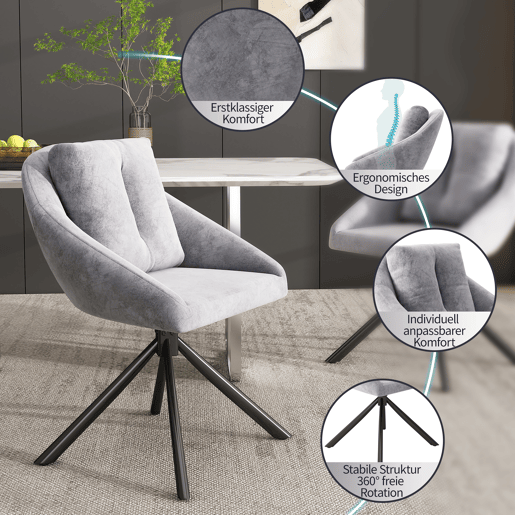 Cadeira giratória para sala de jantar - design ergonómico - Cinza