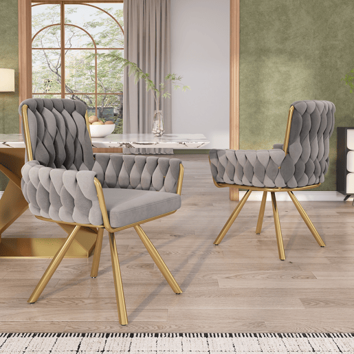 Cadeira de jantar 2 unidades - Poltrona giratória de luxo para sala e quarto - Cinza