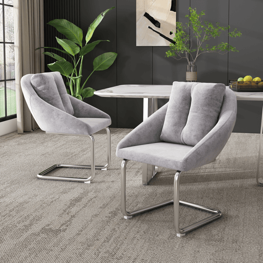 Cadeira de jantar em veludo + 2 peças - Cadeira giratória luxuosa com almofada - Cinza