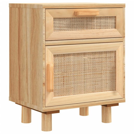 Mesa De Cabeceira - Mesinha De Cabeceira pinho maciço e vime natural castanho Mesa De Cabeceira - Mesinha De Cabeceira pinho maciço e vime natural castanho