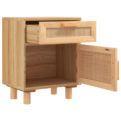 Mesa De Cabeceira - Mesinha De Cabeceira pinho maciço e vime natural castanho Mesa De Cabeceira - Mesinha De Cabeceira pinho maciço e vime natural castanho
