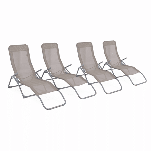 Espreguiçadeira dobrável Textilene com 2 posições, set de 4, Levito x4, Taupe, 57x168x93 cm