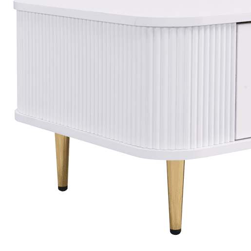 Mesa de centro com gavetas - cantos arredondados, laterais onduladas, puxadores e pés dourados - Branco