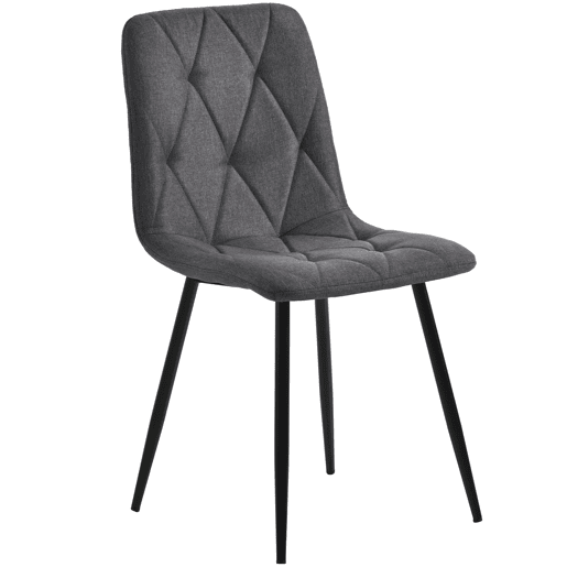 Cadeira de jantar (4 unidades), cinza escuro, cadeira de design com encosto, assento em linho twill, estrutura metálica, pernas metálicas