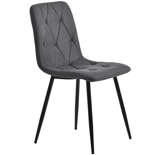 Cadeira de jantar (4 unidades), cinza escuro, cadeira de design com encosto, assento em linho twill, estrutura metálica, pernas metálicas