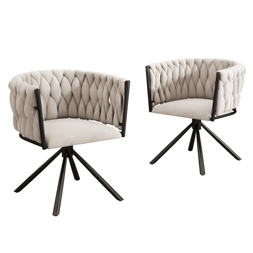 Cadeira de sala de jantar 2 unidades - Cadeira giratória de luxo para sala de estar e quarto, com quatro pernas de metal - Bege