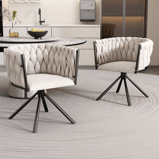 Cadeira de sala de jantar 2 unidades - Cadeira giratória de luxo para sala de estar e quarto, com quatro pernas de metal - Bege