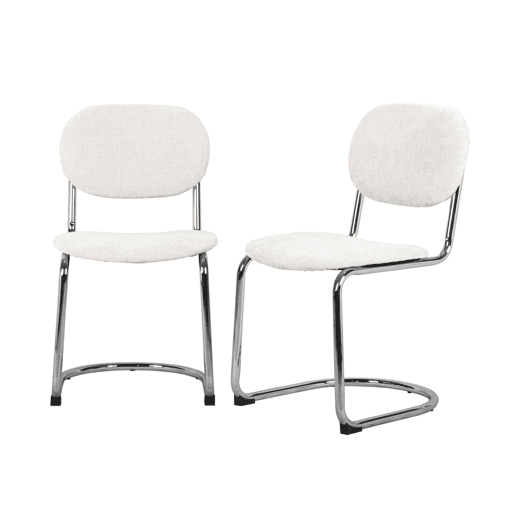 Cadeira arredondada em metal, tecido simple e pés cromados, set de 2, Maloa tecido simple, Beige, 47x54.5x81 cm