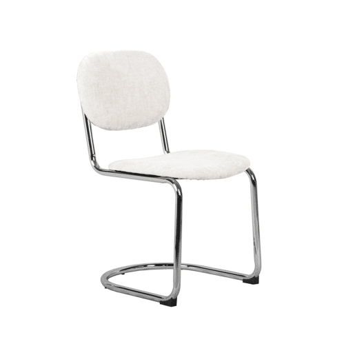Cadeira arredondada em metal, tecido simple e pés cromados, set de 2, Maloa tecido simple, Beige, 47x54.5x81 cm