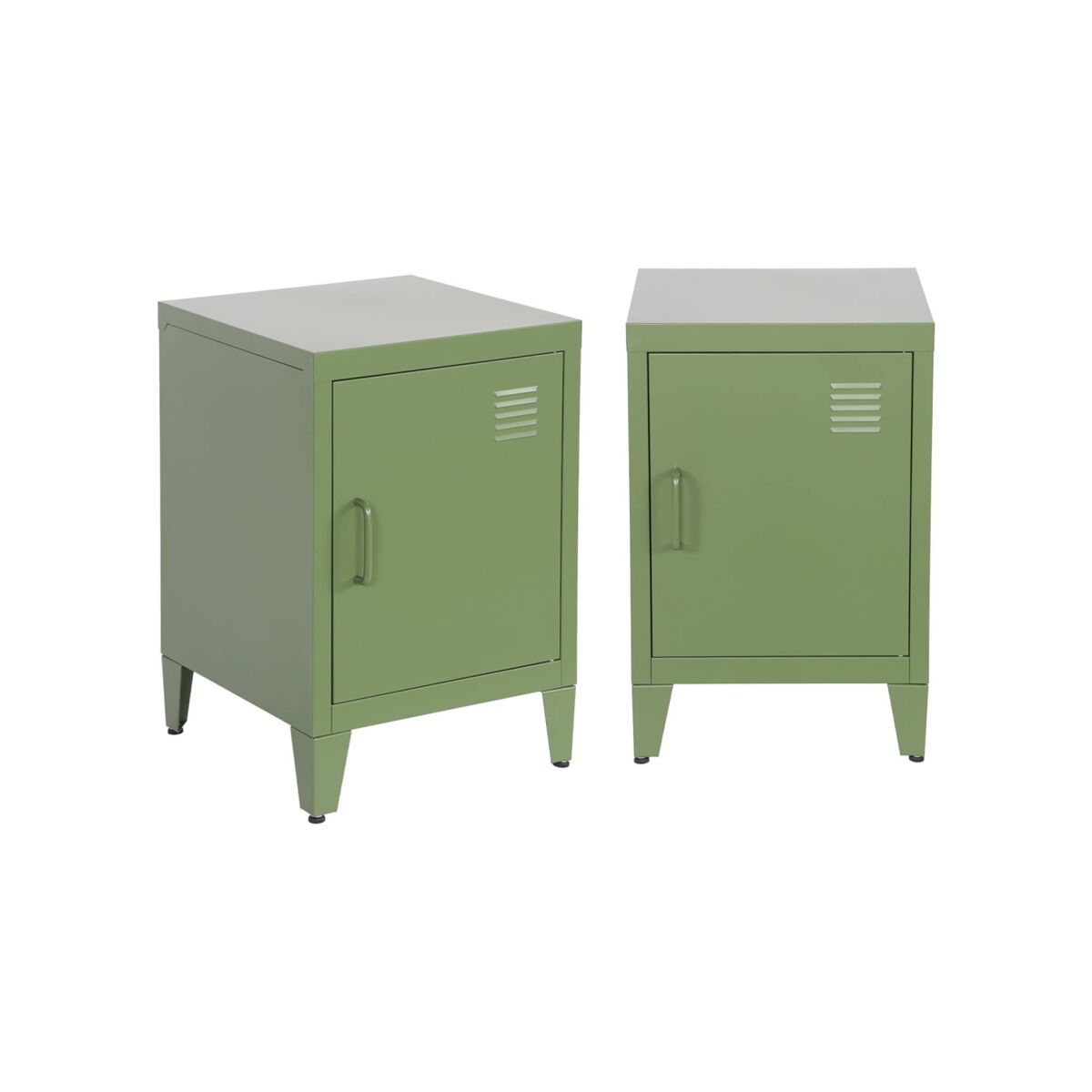 Mesita industrial con 1 puerta, set de 2, soho, verde kaki, 38x38x57 cm