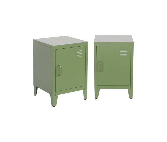 Mesita industrial con 1 puerta, set de 2, soho, verde kaki, 38x38x57 cm