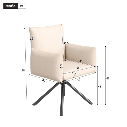 Cadeira de jantar 2er Set - Cadeira almofadada com 4 pernas metálicas, giratória 360°, com apoio lombar - Bege