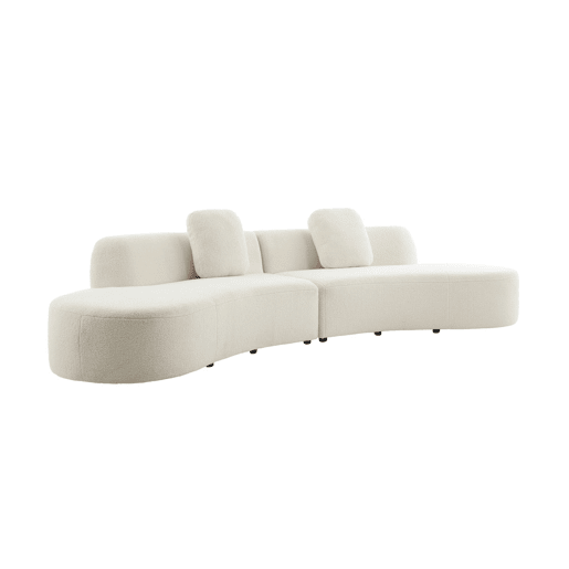 Sofá modular virgule boucle de 5 lugares, Wave, Creme, 342x93x68 cm