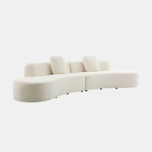 Sofá modular virgule boucle de 5 lugares, Wave, Creme, 342x93x68 cm