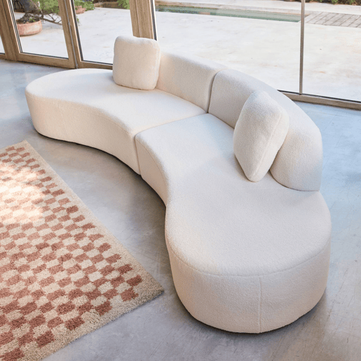 Sofá modular virgule boucle de 5 lugares, Wave, Creme, 342x93x68 cm