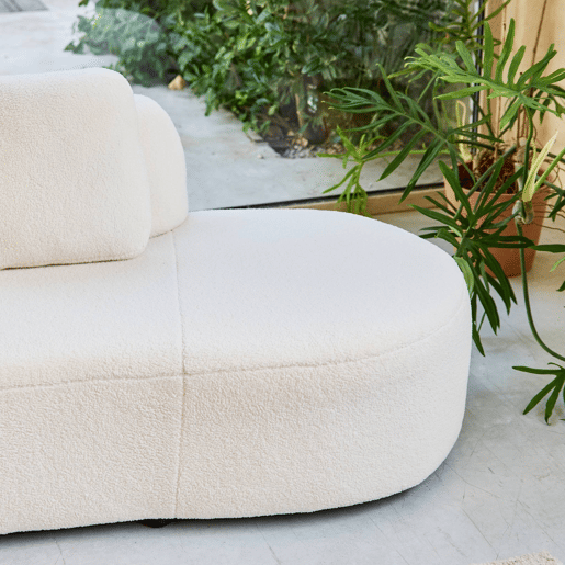 Sofá modular virgule boucle de 5 lugares, Wave, Creme, 342x93x68 cm