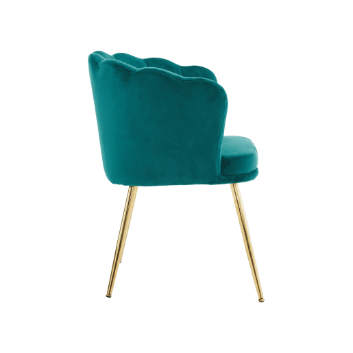 Conjunto de 2 cadeiras modernas de veludo - cadeiras para sala e casa de banho, encosto em forma de pétalas, pernas de metal dourado, almofada tipo borboleta - Verde