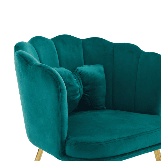 Conjunto de 2 cadeiras modernas de veludo - cadeiras para sala e casa de banho, encosto em forma de pétalas, pernas de metal dourado, almofada tipo borboleta - Verde