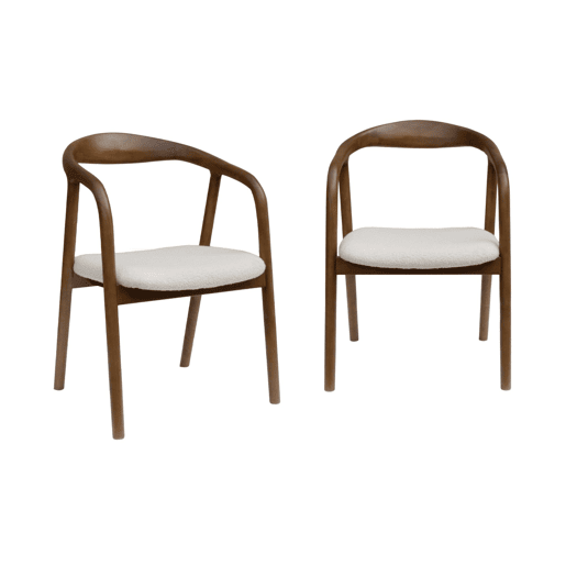 Cadeira de madeira de hevea e boucle, set de 2, Sara, Madeira de nogueira, 55x58x79 cm