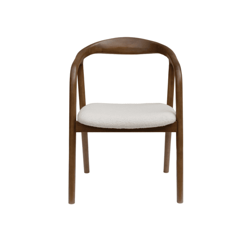 Cadeira de madeira de hevea e boucle, set de 2, Sara, Madeira de nogueira, 55x58x79 cm