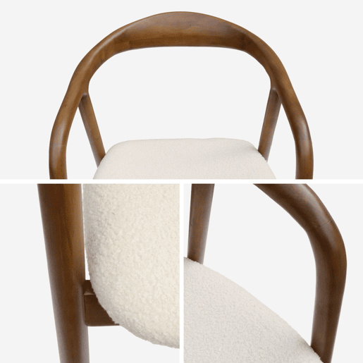 Cadeira de madeira de hevea e boucle, set de 2, Sara, Madeira de nogueira, 55x58x79 cm