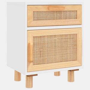 Mesa De Cabeceira - Mesinha De Cabeceira pinho maciço e vime natural branco