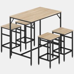 HOMCOM Conjunto de Mesa de Bar com 4 Bancos com Apoio para os Pés Conjunto de Móveis de 5 Peças Mesa de 100x60x88cm e Bancos de 32x32x57cm para Sala de Jantar Cozinha Preto e Carvalho