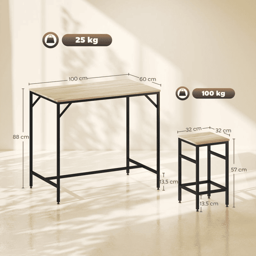 HOMCOM Conjunto de Mesa de Bar com 4 Bancos com Apoio para os Pés Conjunto de Móveis de 5 Peças Mesa de 100x60x88cm e Bancos de 32x32x57cm para Sala de Jantar Cozinha Preto e Carvalho