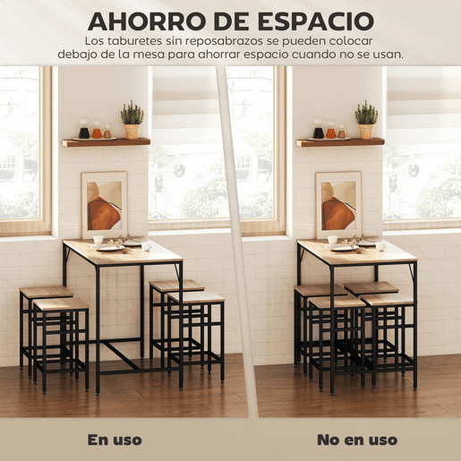 HOMCOM Conjunto de Mesa de Bar com 4 Bancos com Apoio para os Pés Conjunto de Móveis de 5 Peças Mesa de 100x60x88cm e Bancos de 32x32x57cm para Sala de Jantar Cozinha Preto e Carvalho