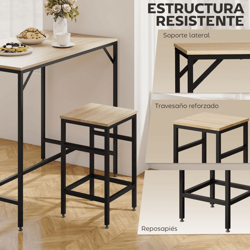 HOMCOM Conjunto de Mesa de Bar com 4 Bancos com Apoio para os Pés Conjunto de Móveis de 5 Peças Mesa de 100x60x88cm e Bancos de 32x32x57cm para Sala de Jantar Cozinha Preto e Carvalho