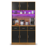 Buffet multifuncional 100x40x180 cm - Com iluminação LED, controlo remoto, gavetas, prateleiras ajustáveis, orifícios para cabos e tomadas - Natural+Preto