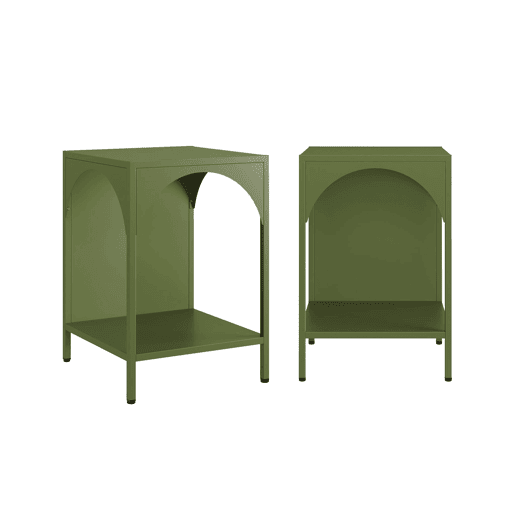 Mesa de cabeceira industrial, set de 2, Soho, Verde caqui, 35x35x52 cm