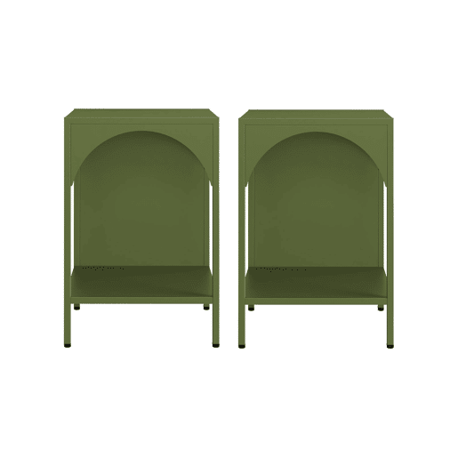Mesa de cabeceira industrial, set de 2, Soho, Verde caqui, 35x35x52 cm