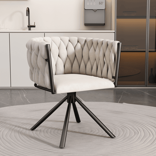 Cadeira de jantar individual - Poltrona luxuosa clara, com base de metal - Bege