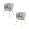 Conjunto de 2 cadeiras modernas de veludo - Cadeiras de sala, casa de banho, almofadadas, encosto em forma de pétala, pernas de metal dourado - Cinza