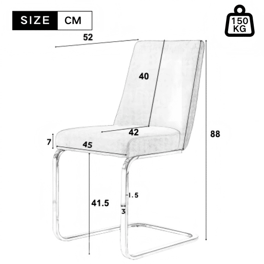 Cadeira de jantar Samt 2 unidades - design diamante, com pernas metálicas prateadas - Cinza