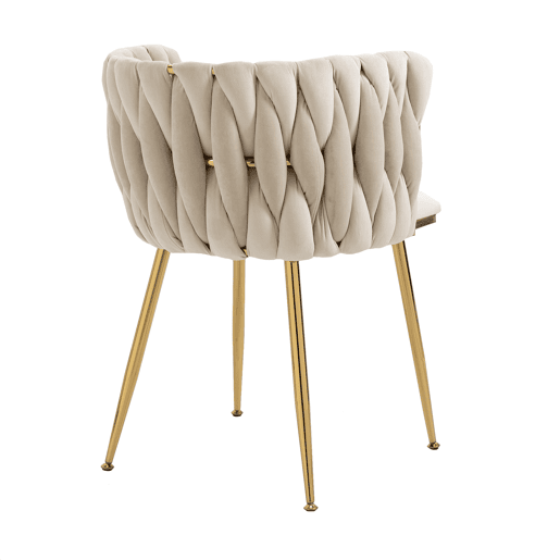 Cadeira de jantar de veludo 2 peças - design tecido à mão, pernas de metal dourado - marfim