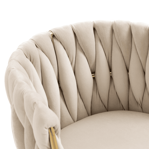 Cadeira de jantar de veludo 2 peças - design tecido à mão, pernas de metal dourado - marfim