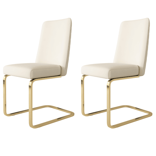 Cadeira de jantar Samt, 2 unidades - design com encosto em diamante, com pernas metálicas douradas - Bege