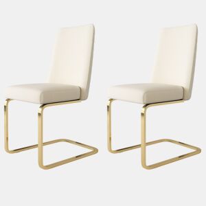 Cadeira de jantar Samt, 2 unidades - design com encosto em diamante, com pernas metálicas douradas - Bege