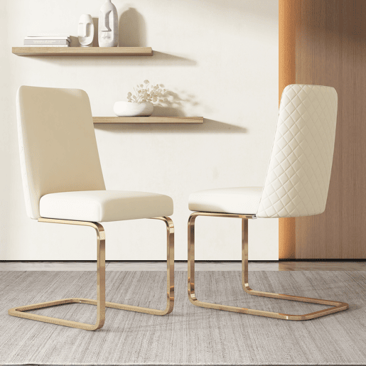 Cadeira de jantar Samt, 2 unidades - design com encosto em diamante, com pernas metálicas douradas - Bege