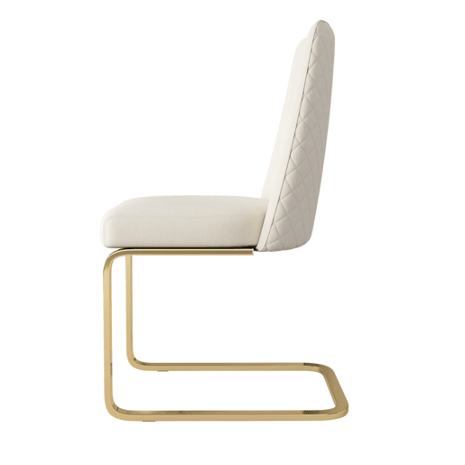 Cadeira de jantar Samt, 2 unidades - design com encosto em diamante, com pernas metálicas douradas - Bege