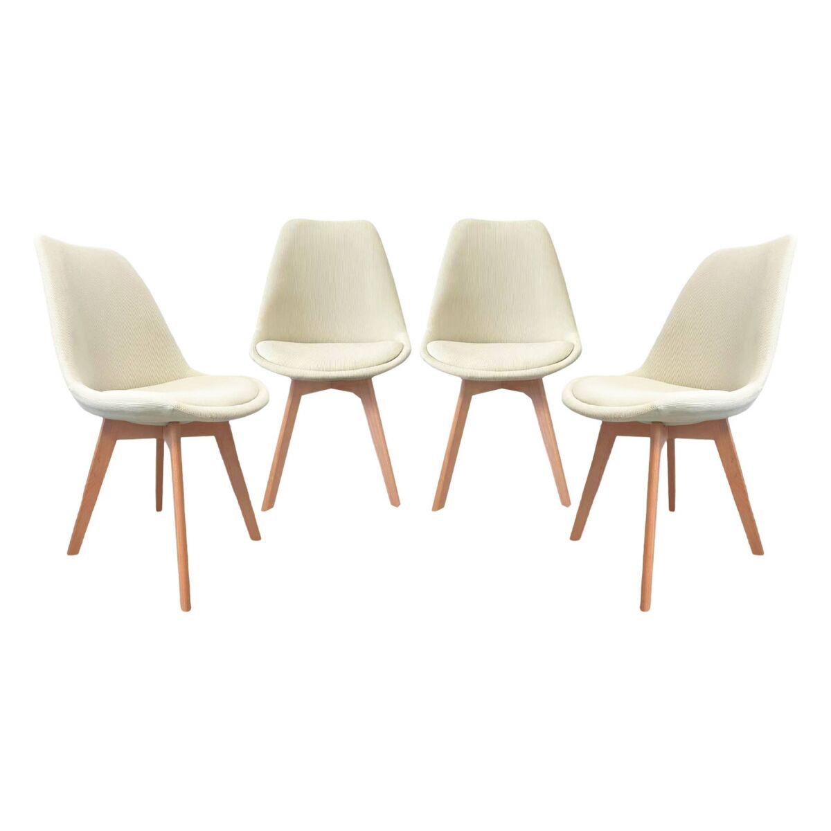 Silla escandinava de madera de haya y pana fina, set de 4 blanco roto - 49x55x81 cm