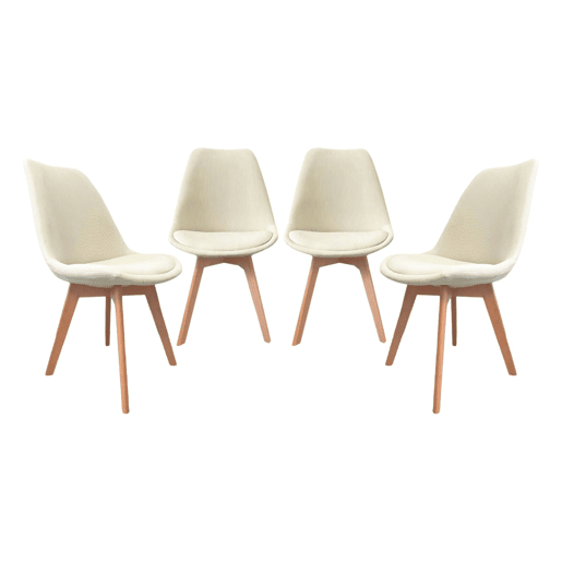 Cadeira escandinava de madeira e veludo cotelê, set de 4, Nils veludo cotelê, Branco sujo, 49x55x81 cm
