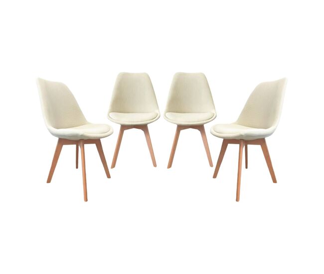 Silla escandinava de madera de haya y pana fina, set de 4 blanco roto - 49x55x81 cm