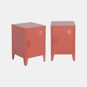 Mesa de cabeceira industrial 1 porta, set de 2, Soho, Terracota, 38x38x57 cm